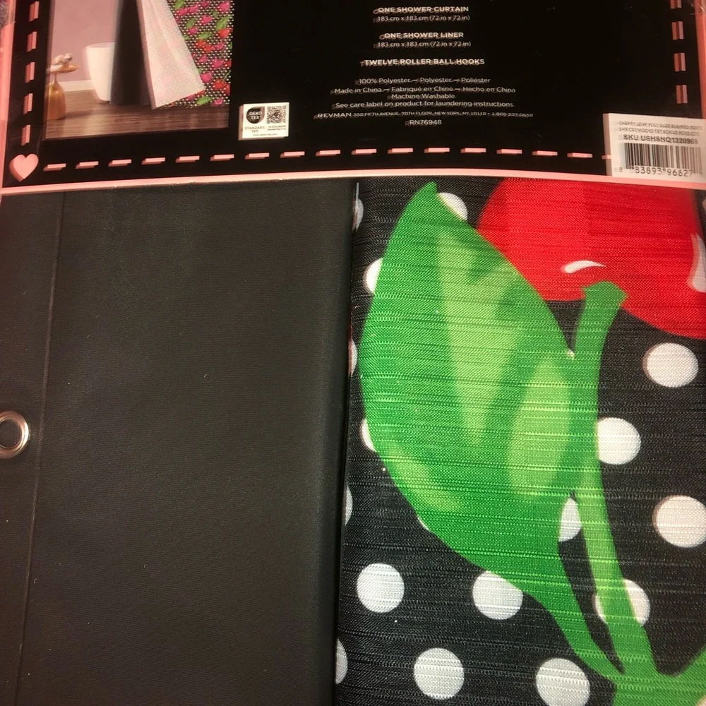 🍒 Betsey Johnson  Cherry Polka Dot Shower Curtain set